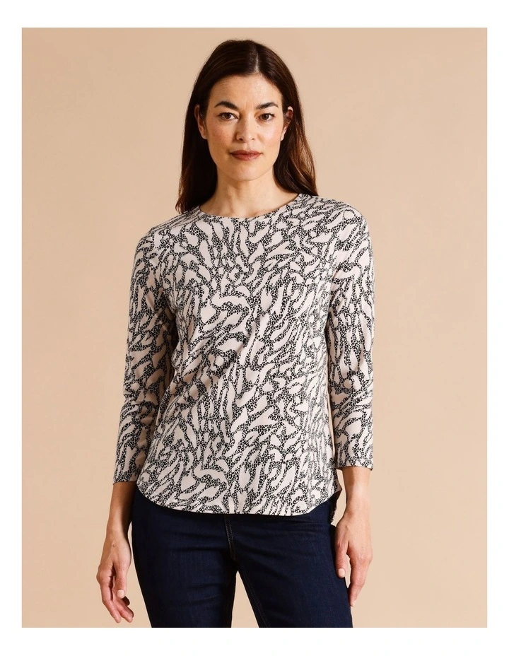 Organic Cotton Wardrobe Staple 3/4 Sleeve Tee in Leopard Print