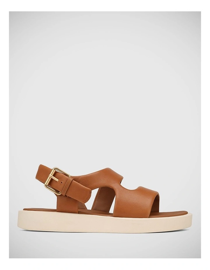 Irene Leather Flat Sandal in Tan