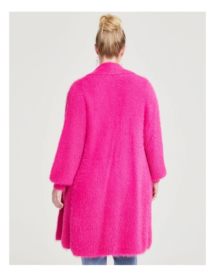 Fluffy Knit Cozy Cardigan in Berry Fuchsia