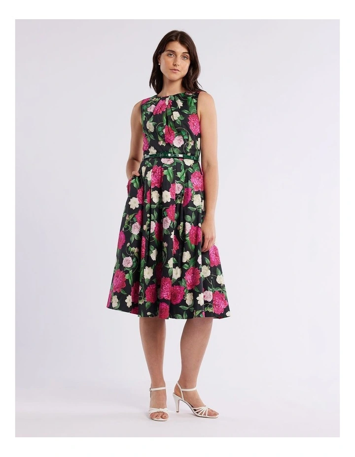 Raspberry Peony Dress in Black
