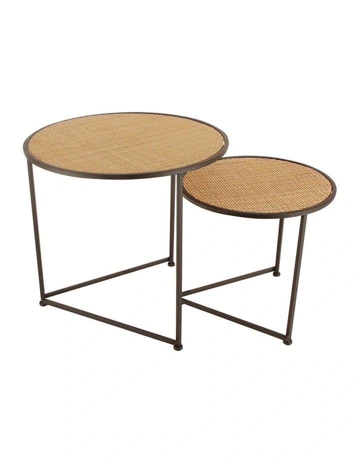 Lieo Round Nesting Side Table 2 Piece 36/46cm in Brown