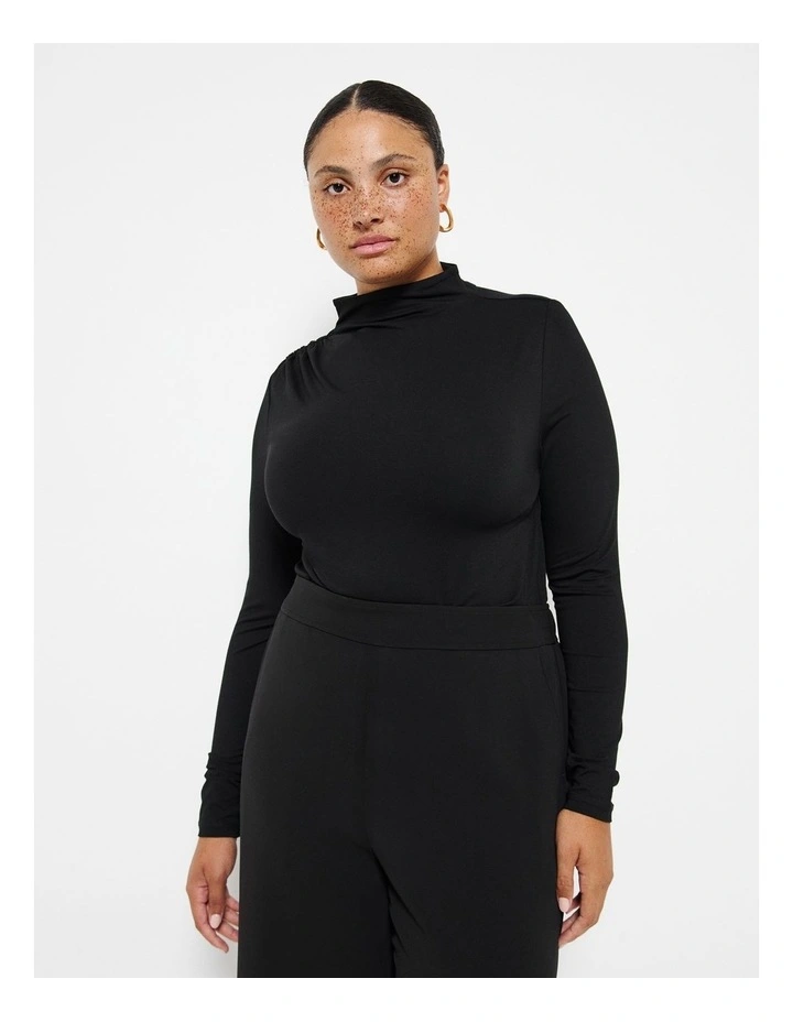 Gathered Shoulder Top in Black