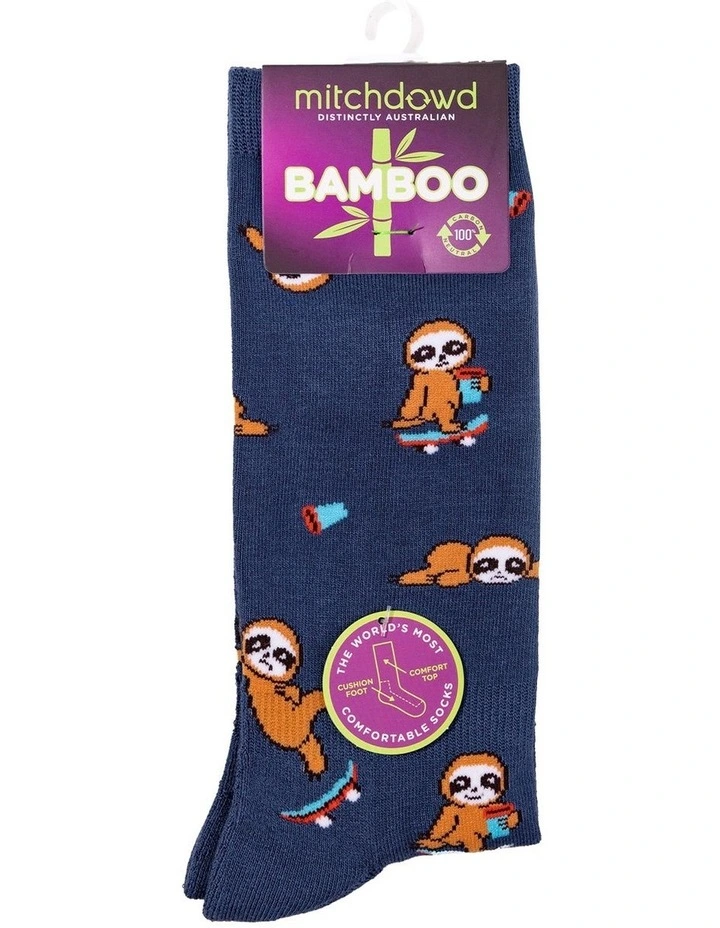 Sloth Stack Bamboo Comfort Crew Socks in Blue