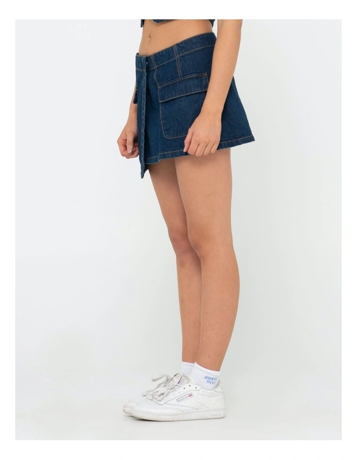 Ryley Low Rise Cargo Denim Mini Skirt in Blue