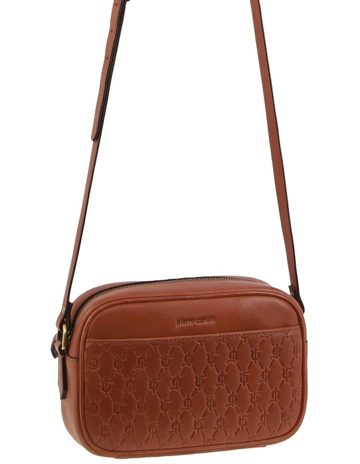Leather Embossed Design Crossbody Bag in Tan