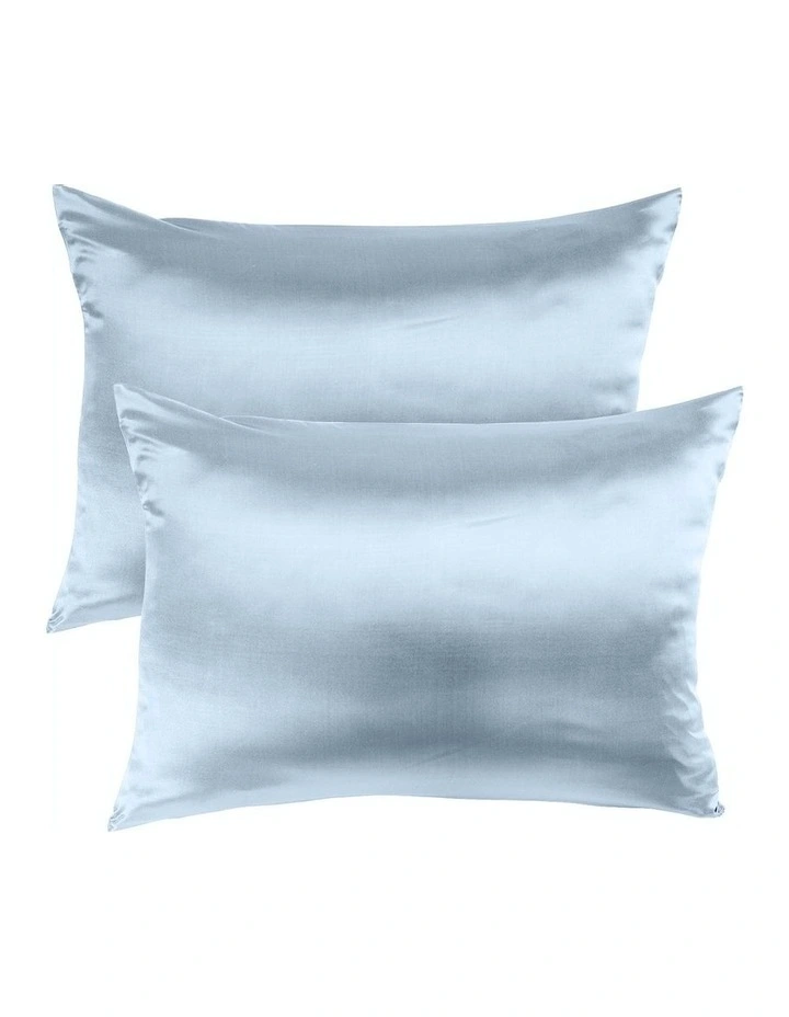 Mulberry Soft Silk Hypoallergenic Pillowcase Twin Pack 51x76cm in Light Blue