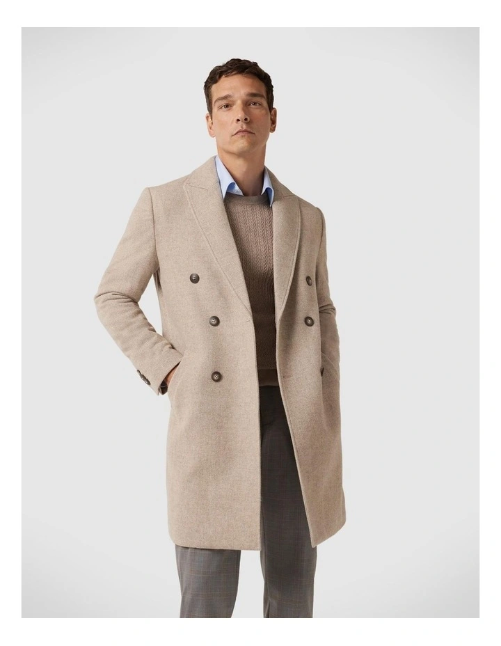 Double-breasted Wool-cashmere Coat in Natural