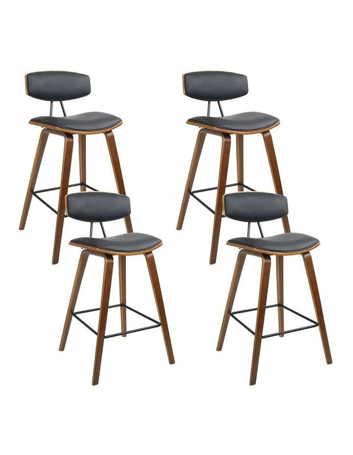 Leather Wooden Bar Stools x4 in Black