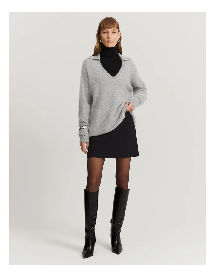Gcs-certified Brushed Cashmere Polo in Light Grey Marle