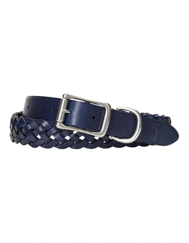 Braided Leather Belt in Navy