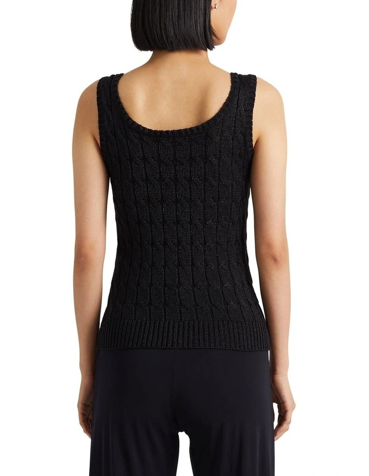 Metallic Cable-Knit Sleeveless Sweater in Black