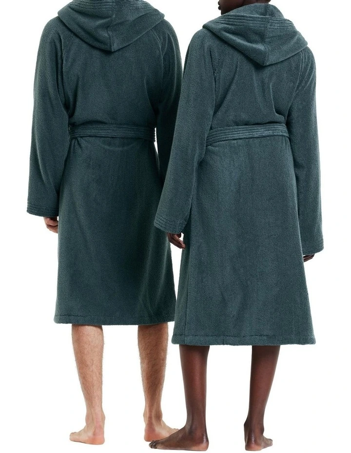 Obsidian Hooded Turkish Cotton Spa Robe in Petrol