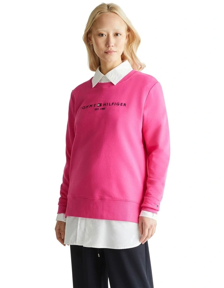 Logo Cotton Crew Neck Sweatshirt in Pink