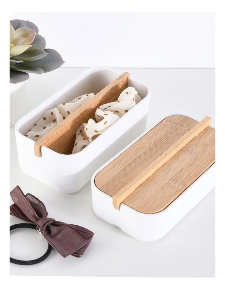 Takae Bamboo Double Layer Jewellery Box in White