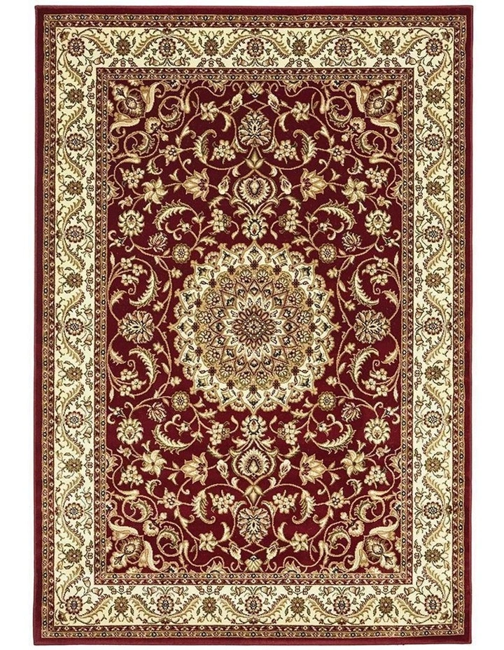 Sydney Collection Medallion With Ivory Border Rug In Red