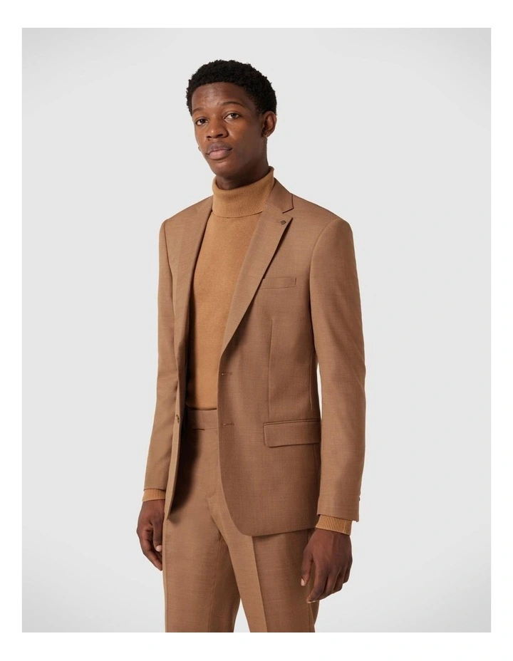 Slim Stretch Single Breasted Tailored Jacket in Tan