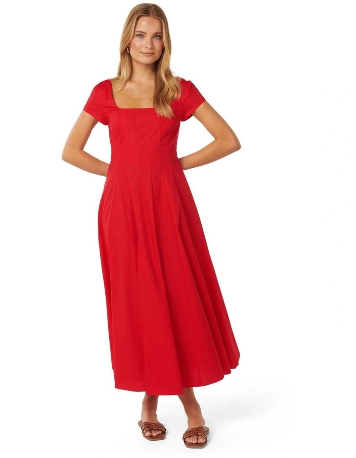 Raleigh Cap Sleeve Midi Dress in Red
