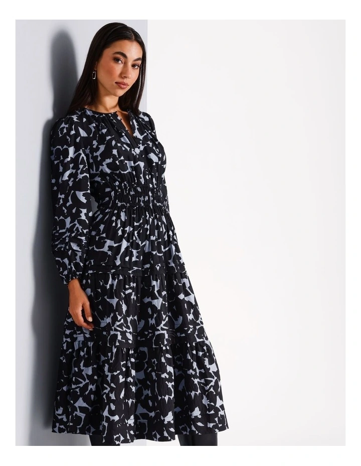 Long Sleeve Pintuck Midi Dress in Harbour Blue