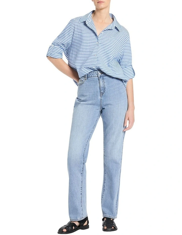 Nili Seersucker Overshirt in Blue Stripe