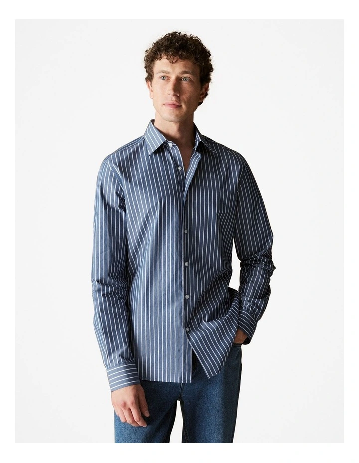 Regular Fit Cotton Urban Striped Shirt in Navy