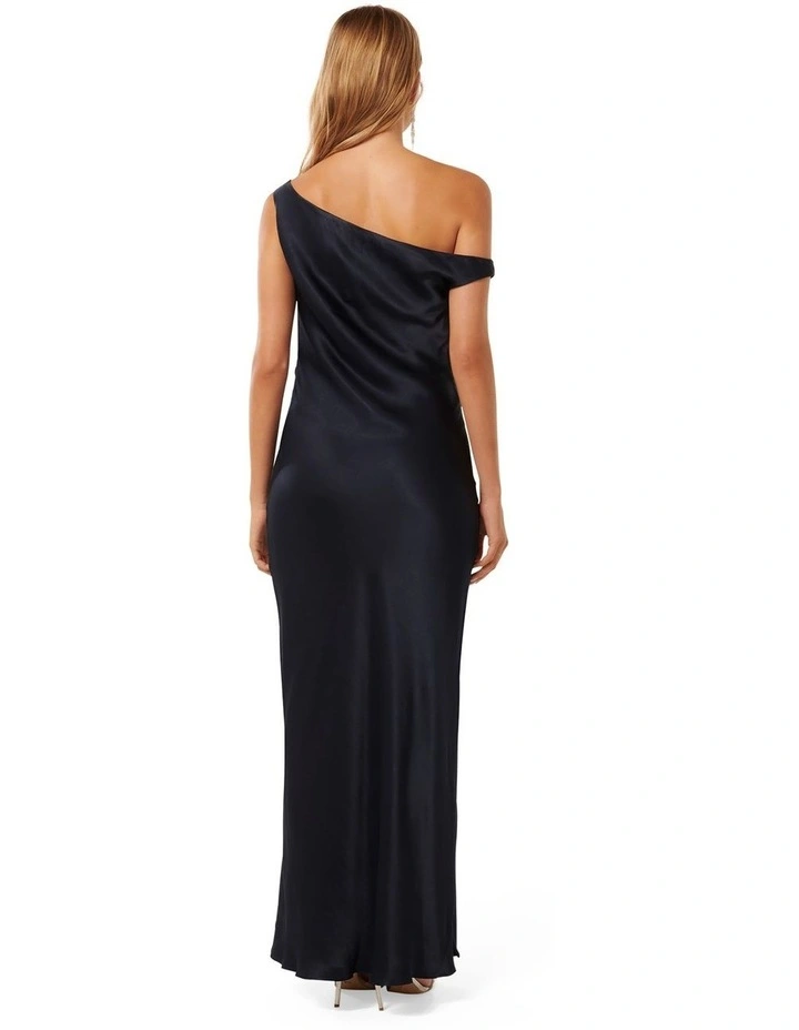 Blake Satin Tipped Shoulder Maxi Dress in Navy