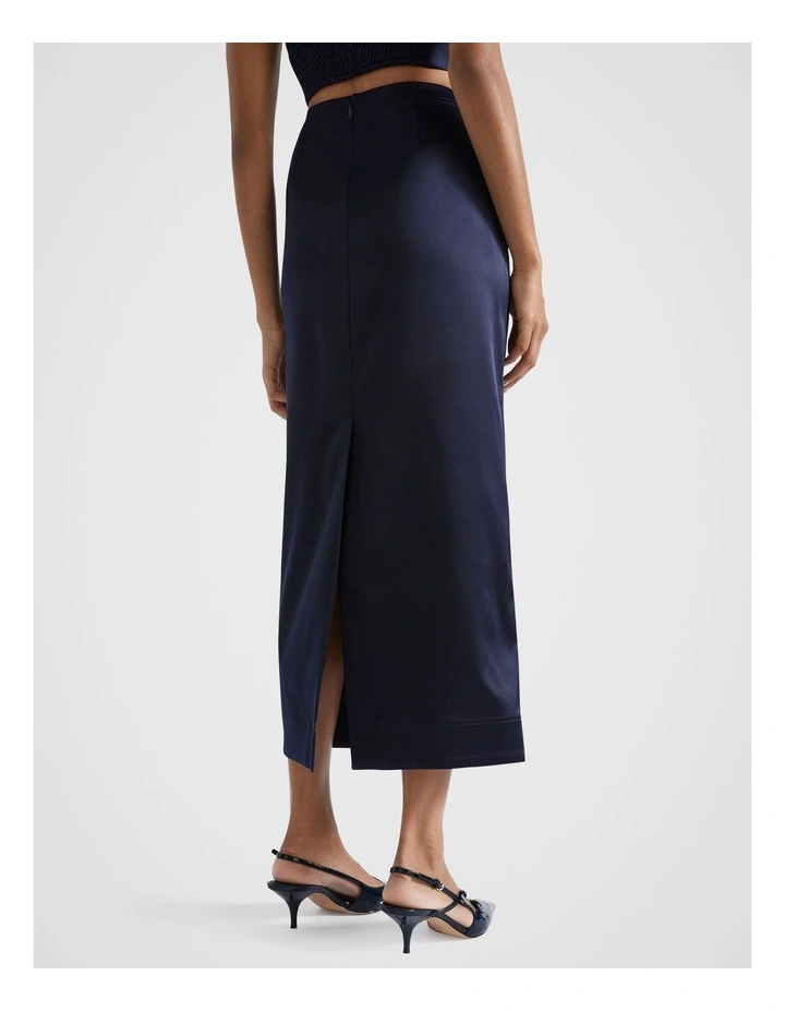Satin Midi Column Skirt in Midnight Sky