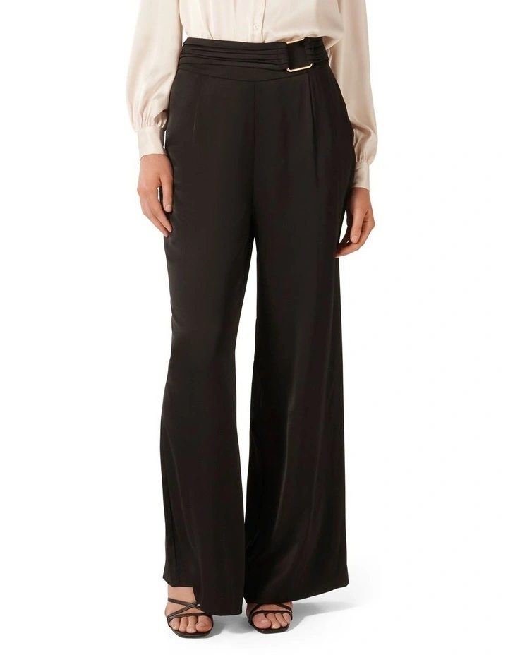 Adriana Satin Wide Leg Pants in Black