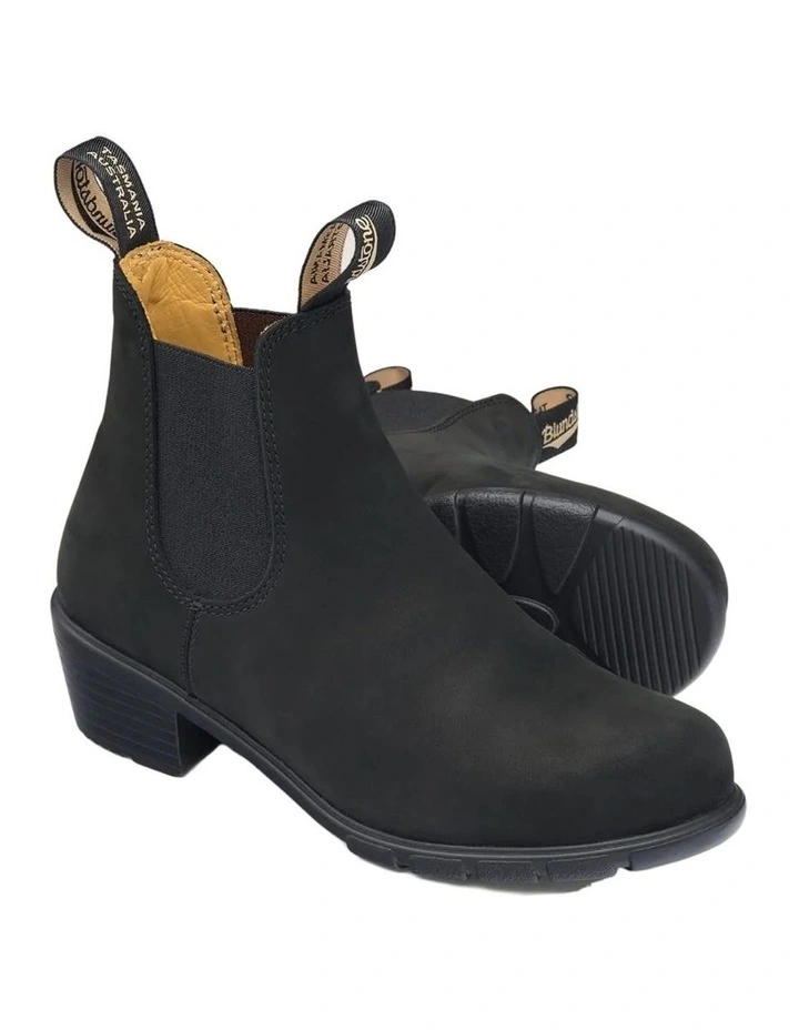 Nubuck Heeled Boot in Black