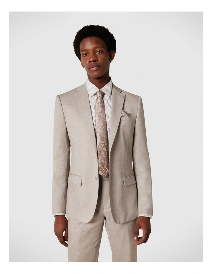 Slim Stretch Textured Tailored Jacket in Almond