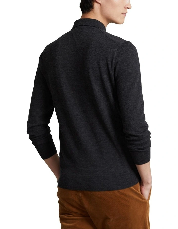 Washable Wool Polo-Collar Sweater in Grey