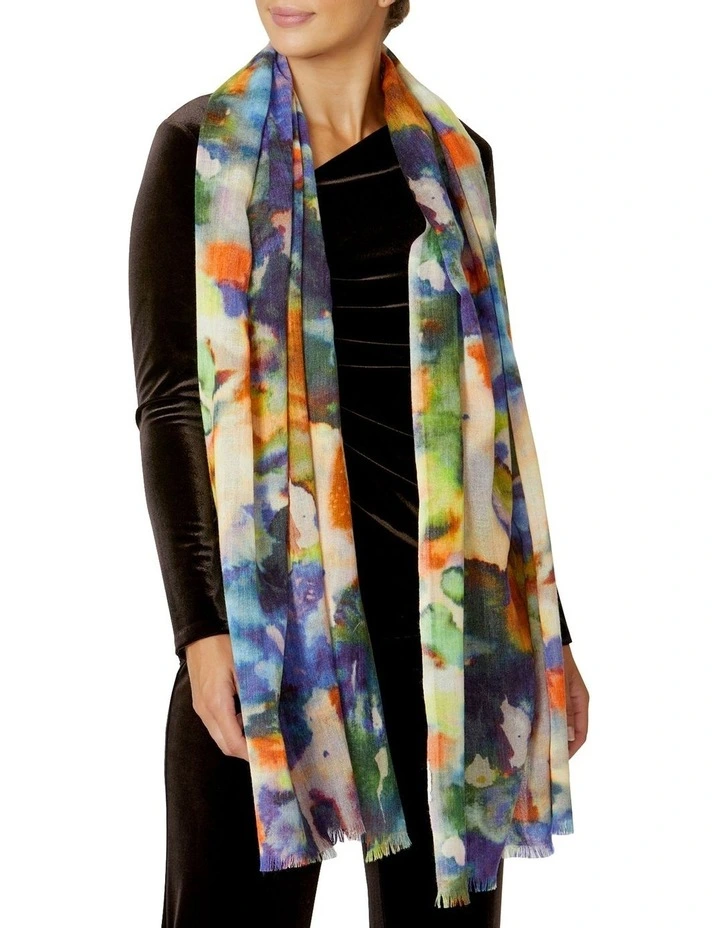 Wool Marble Scarf in Navy Multi