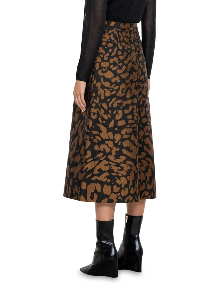 Gilded Leopard Midi Skirt in Black Gold