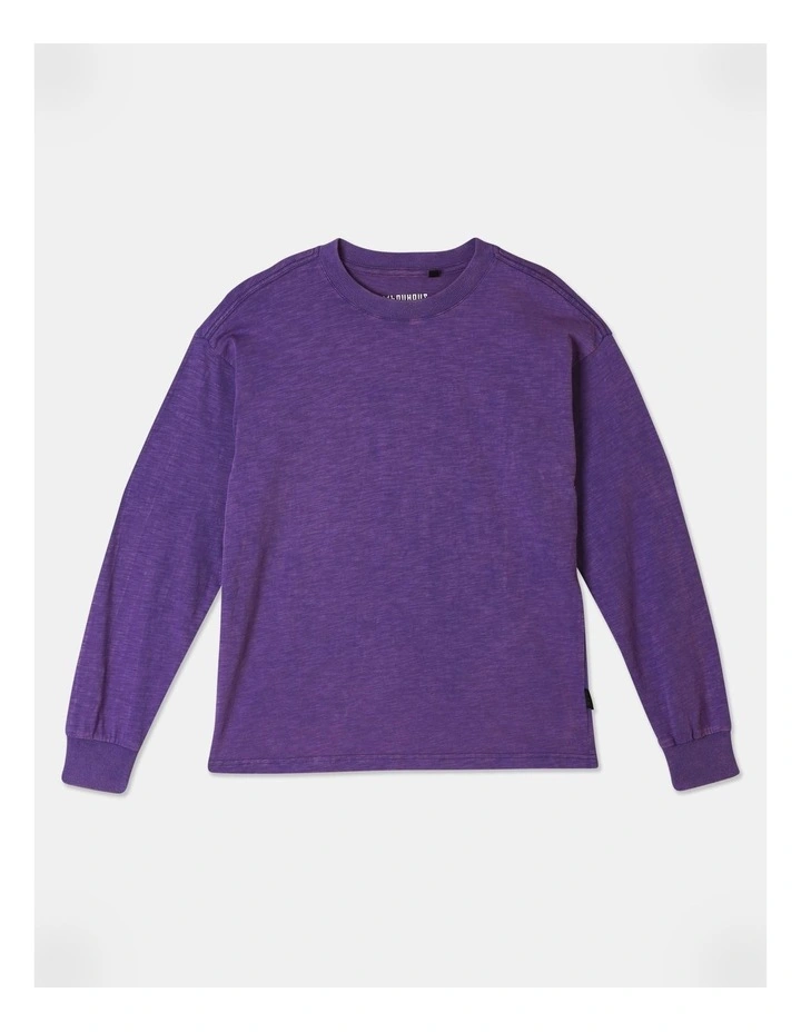 Long Sleeve Acid Wash Tee in Purple