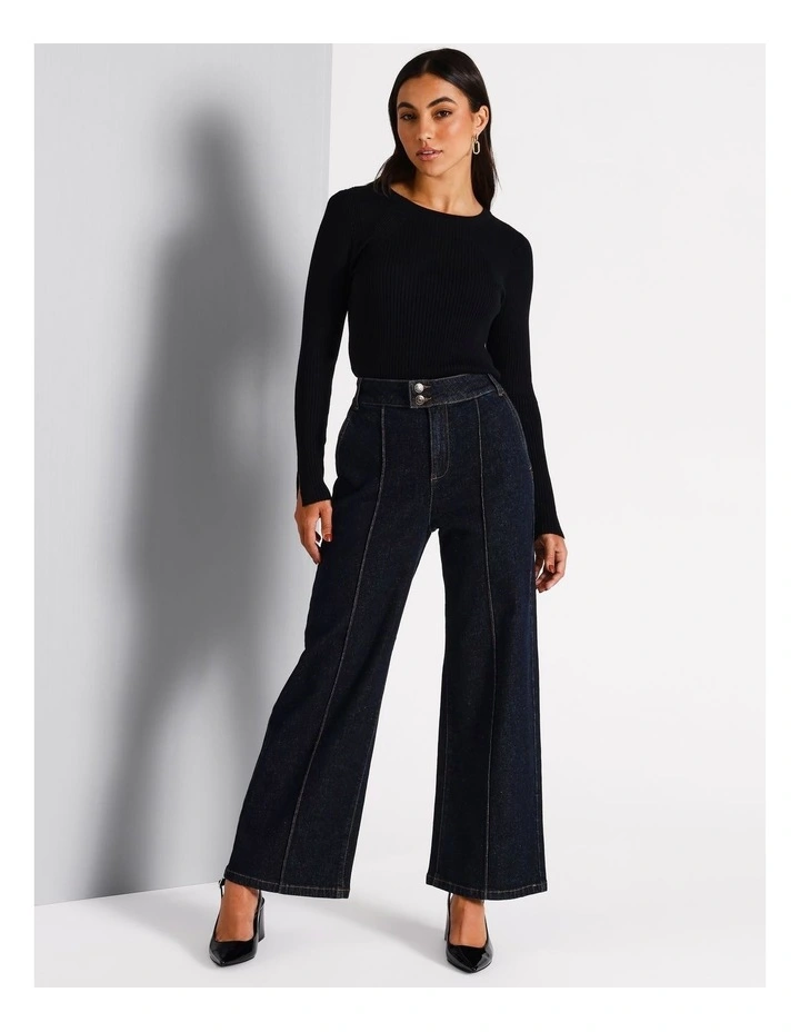 Recycled Cotton Blend Wide Leg Jeans in Indigo