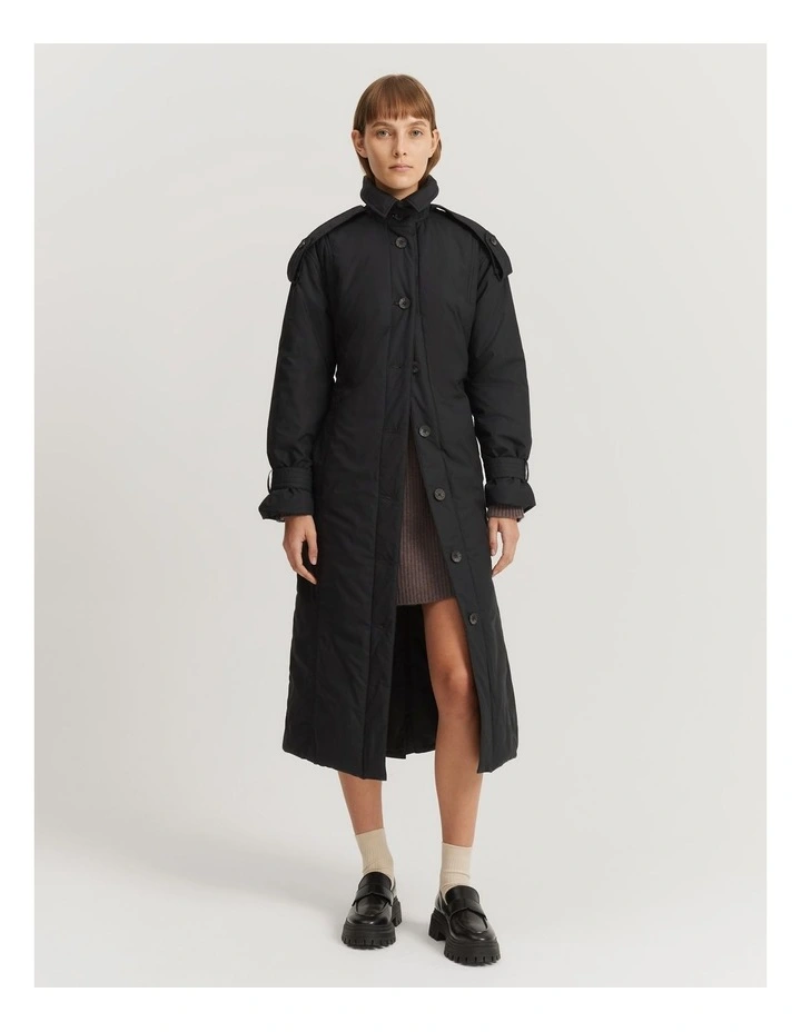 Padded Trench Coat in Black