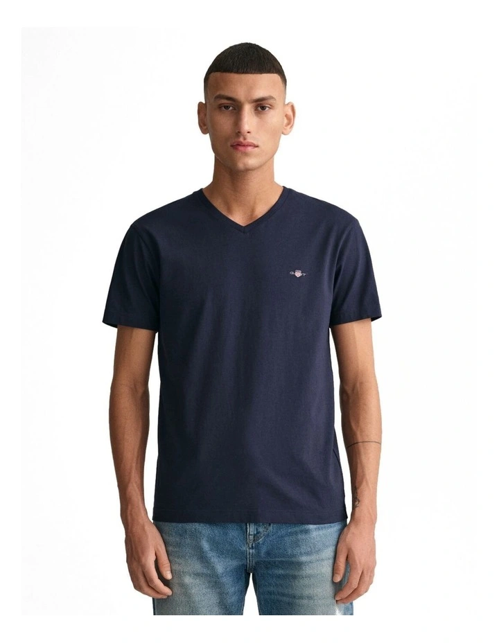 Slim Fit Shield V-Neck T-shirt in Evening Blue
