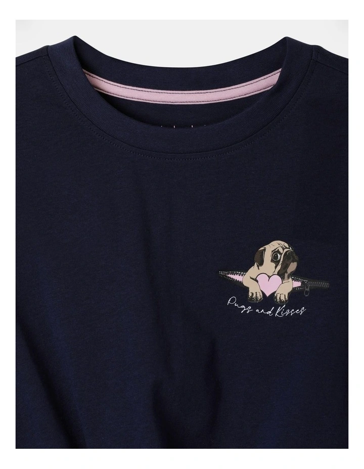 Essentials Tie Front Tee in Navy