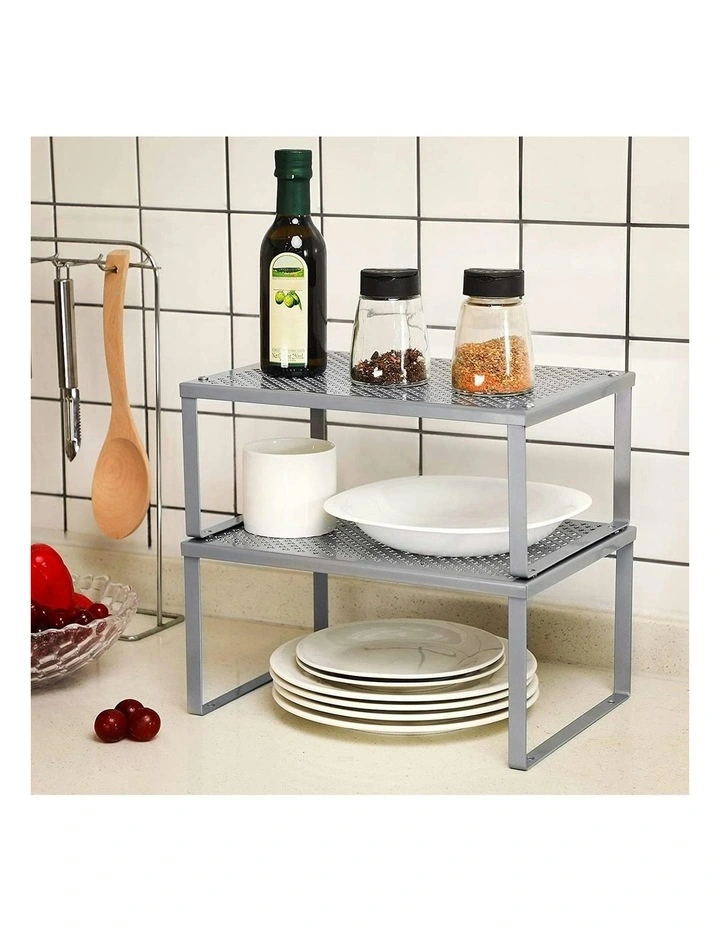 Metal Cabinet Shelf Organizers Set Of 2 in Silver