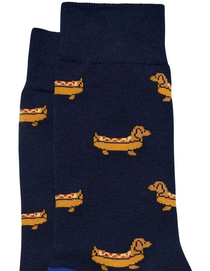 Hot Dog Pun Socks in Blue