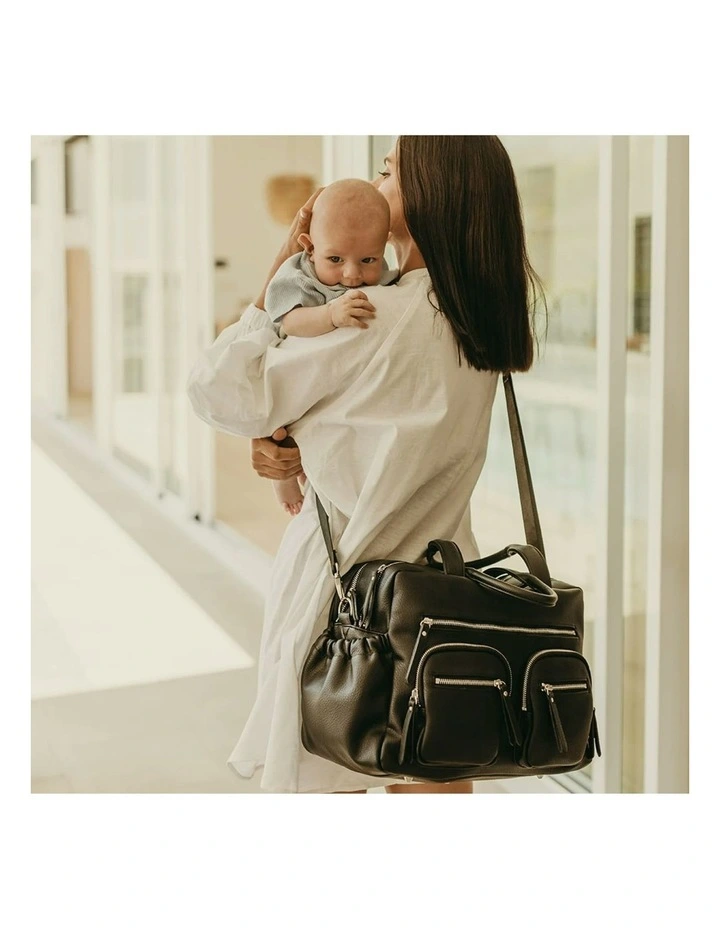 Carry All Vegan Leather Nappy Bag in Black Dimple