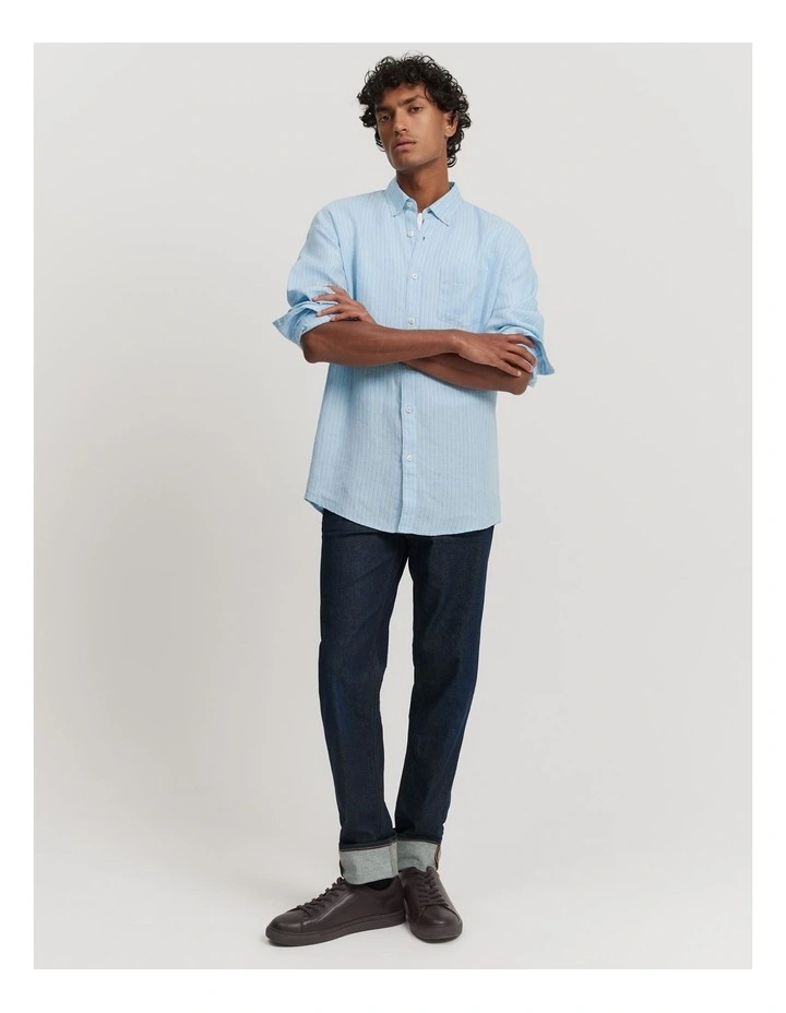 Organically Grown Linen Stripe Shirt in Baby Blue