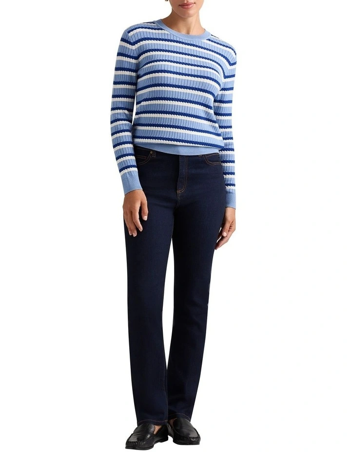 Striped Cable Knit Top in Blue Stripe
