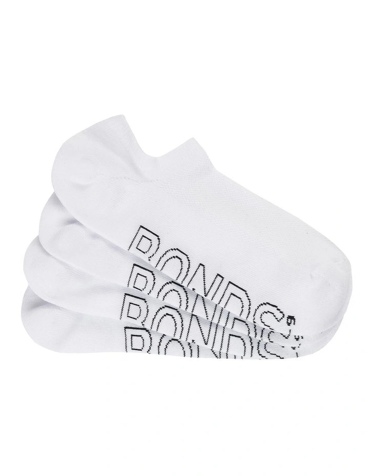 Logo Light No Show Socks 4 Pack in White