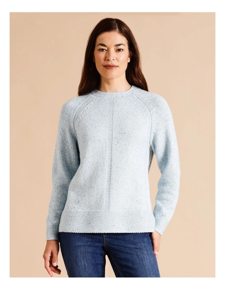 Raglan Sleeve Pearl Knit Jumper in Ice Blue/Ivory Twist