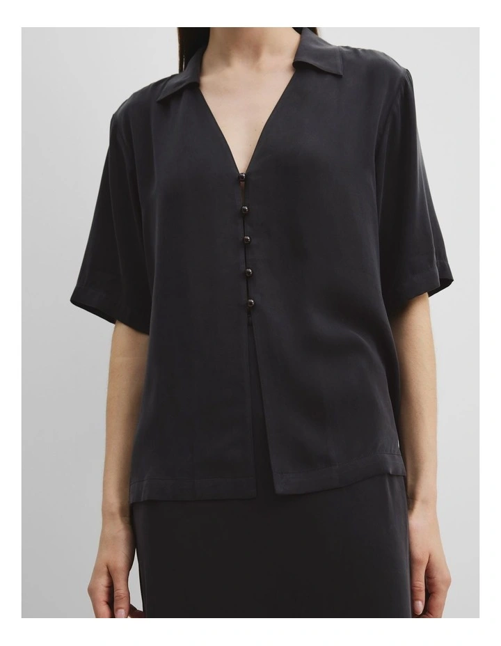 Cupro Button Front Top in Black
