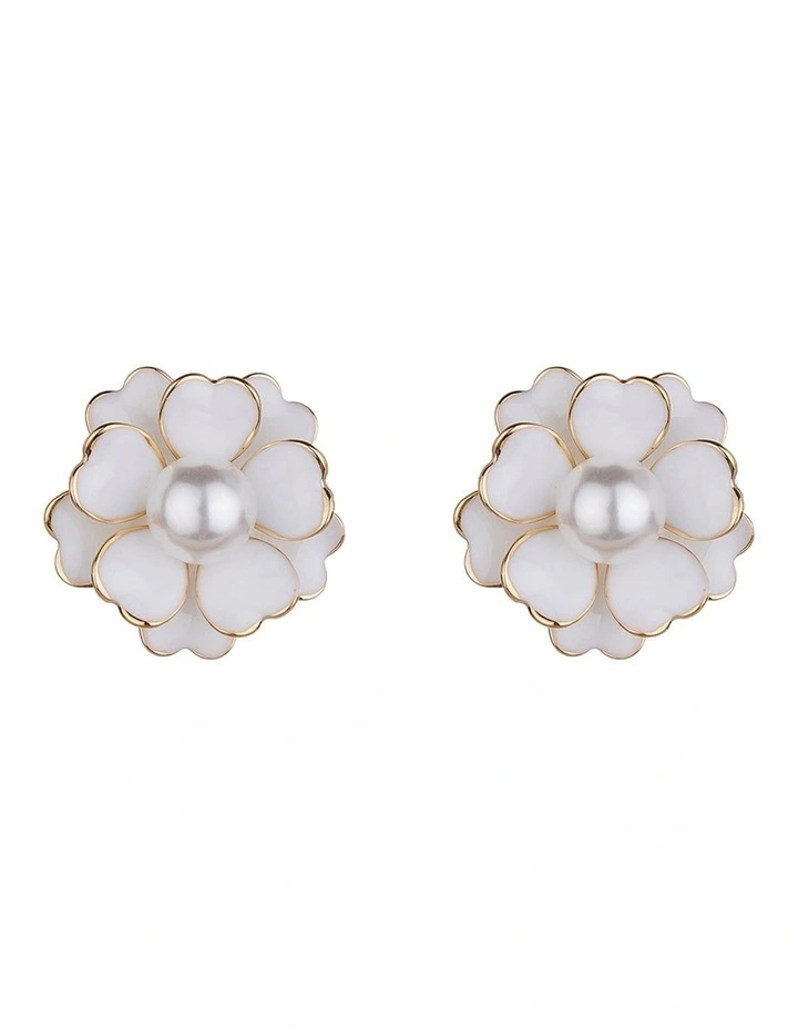 Enamel Flower Gold Stud Earring