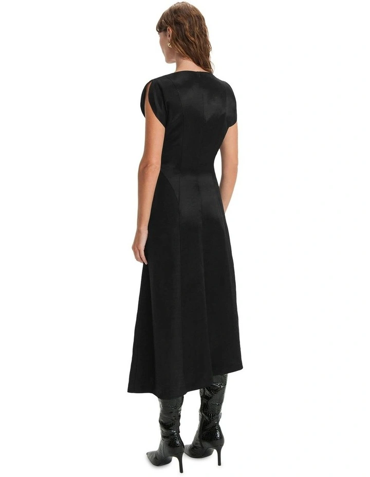 V Neck Midi Dress in Black