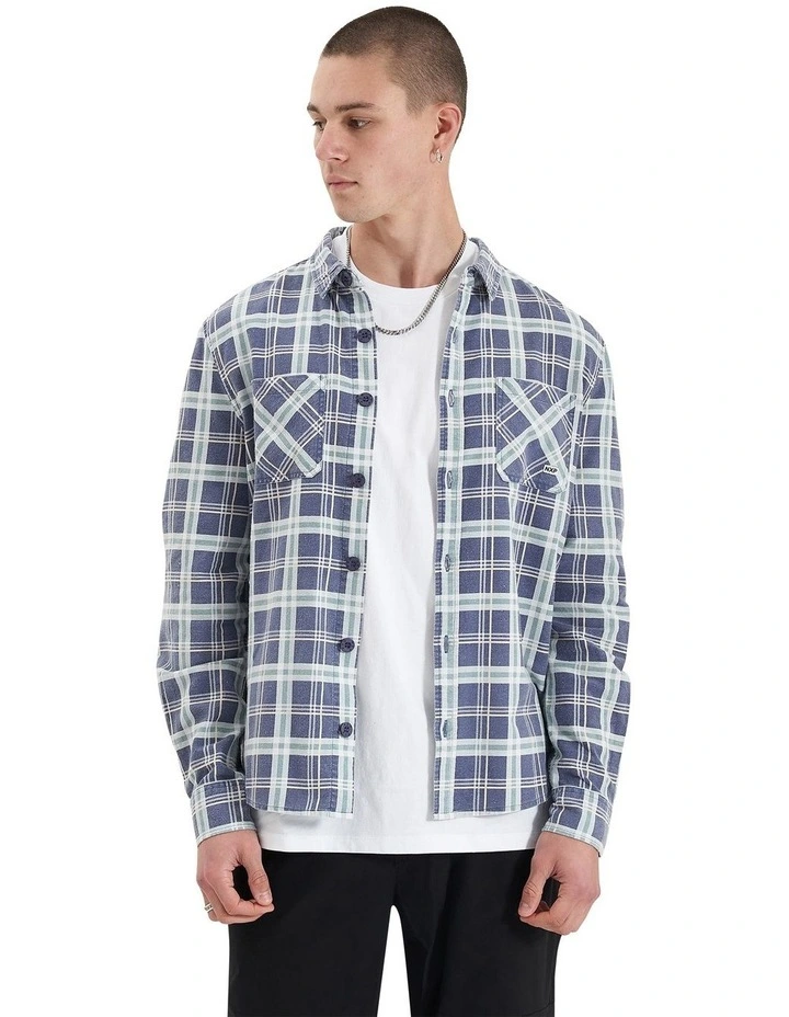 Barrier Casual Long Sleeve Shirt in Crown Blue Check