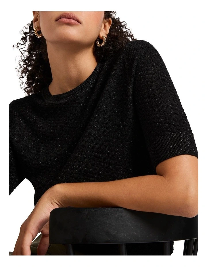 Shimmer Holiday Knit Top in Black