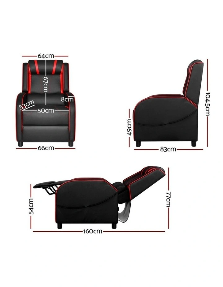 Recliner Chair Gaming Racing Armchair Lounge Sofa Chairs Leather Black